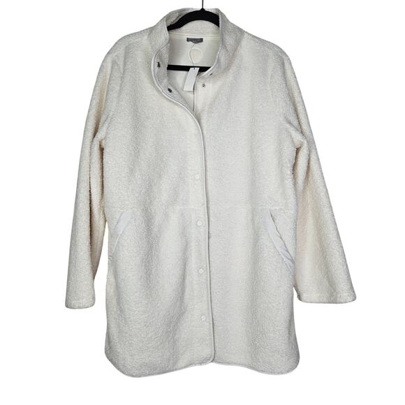 NEW Talbots L Petite Sherpa Fleece Button Front Jacket Ivory Outdoor Gorpcore - Picture 2 of 6